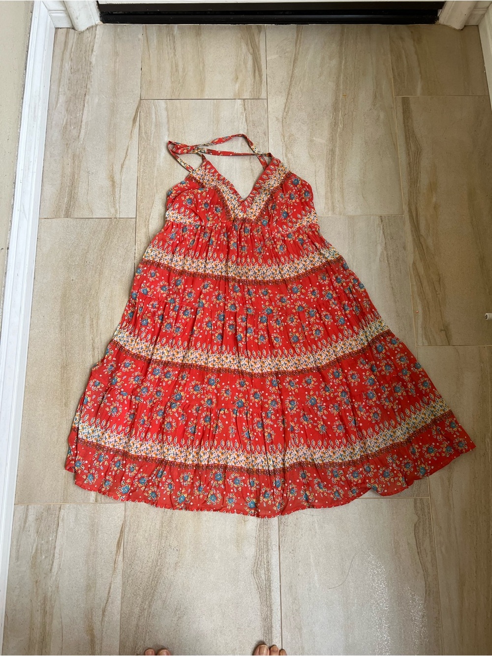 Mossimo Supply Co. Coral Floral Halter Dress
